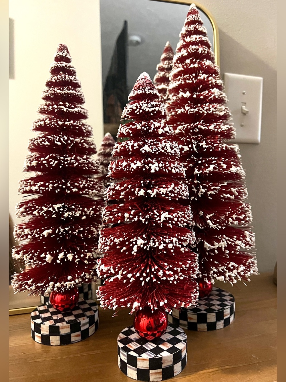 MacKenzie-Childs Red Snow-Tipped Bottle Brush Trees